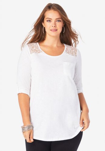 Cotton Slub Lace Tunic - Roaman's