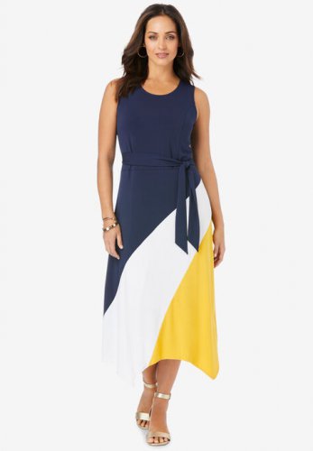 Asymmetric Side-Tie Midi Dress - Jessica London