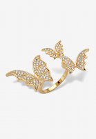 Goldtone Round Crystal Adjustable Butterfly Ring - PalmBeach Jewelry