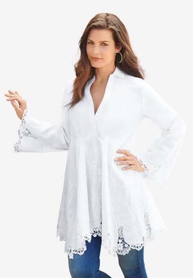 Embroidered Fit-and-Flare Tunic - Roaman's - Click Image to Close