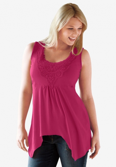 Crochet Trim Hanky Hem Tank - ellos - Click Image to Close