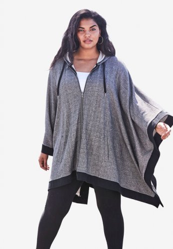 Hooded Zip Poncho - Roaman's