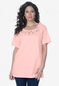 Eyelet Cutout Tee - Roaman's