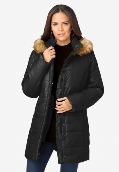 Classic-Length Puffer Jacket with Hood - Roaman's - Click Image to Close