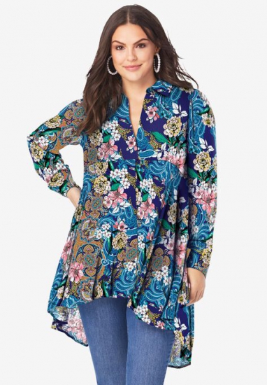 Fit-and-Flare Crinkle Tunic - Roaman's - Click Image to Close