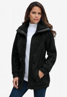 Textured Fleece Bomber Coat - Roaman's