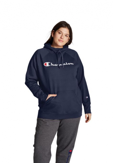Champion Women's Plus Powerblend Fleece Hoodie, Script Logo - Champion - Click Image to Close