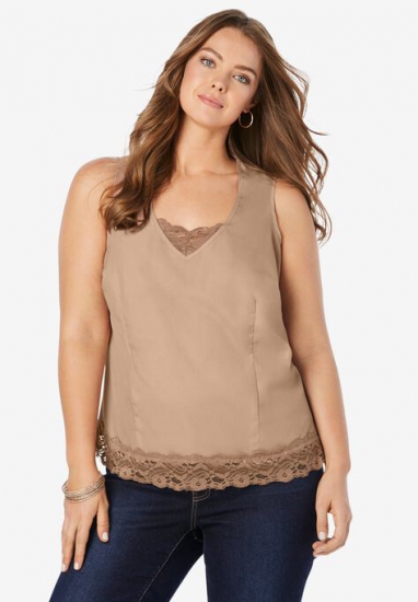 Lace Trim Satin Tank - Denim 24/7 - Click Image to Close