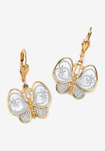 Yellow Gold-Plated Butterfly Two Tone Drop Earrings - PalmBeach Jewelry