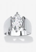 Sterling Silver Cubic Zirconia Wide Band Solitaire Engagement Ring - PalmBeach Jewelry
