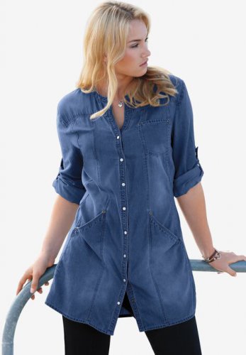 Snap Front Denim Tunic - ellos