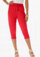 Drawstring Soft Knit Capri Pant - Roaman's