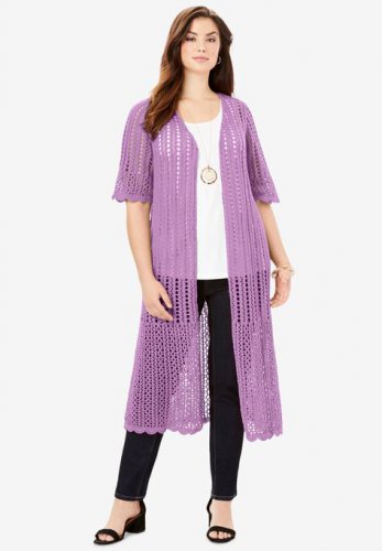 Scalloped Crochet Sweater Duster - Jessica London