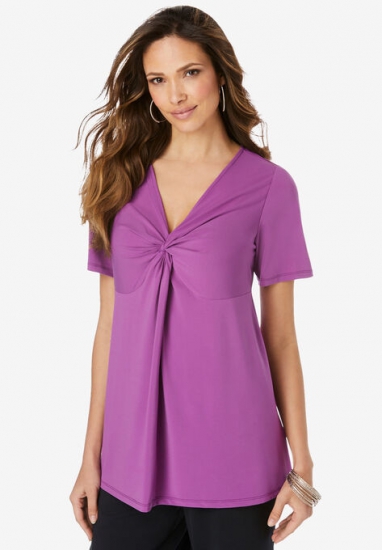 Ultra Smooth Twist-Front V-Neck Top - Roaman's - Click Image to Close