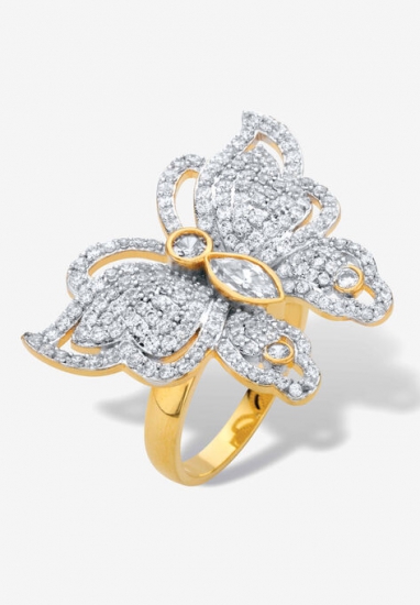 Yellow Gold-Plated Marquise Cut Butterfly Ring - PalmBeach Jewelry - Click Image to Close