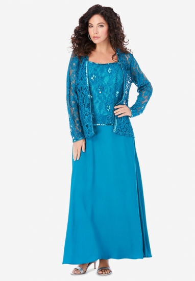 Beaded Lace Jacket Dress - Roaman's - Click Image to Close