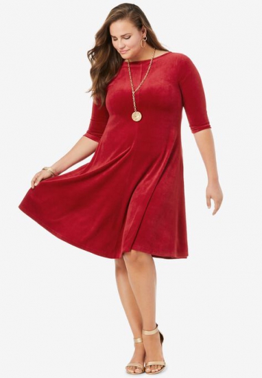 Velour Swing Drape Dress - Roaman's - Click Image to Close