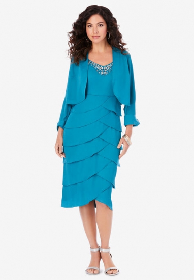 Beaded Tier Jacket Dress - Roaman's - Click Image to Close