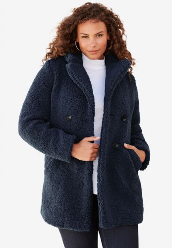 Double-Breasted Teddy Coat - Roaman's