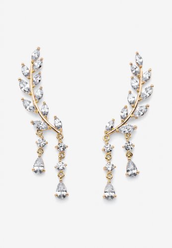 Goldtone Marquise Cut Ear Climber Drop Earrings Cubic Zirconia (3 cttw TDW) - PalmBeach Jewelry