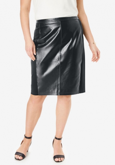 Leather and Ponte Knit Skirt - Jessica London - Click Image to Close