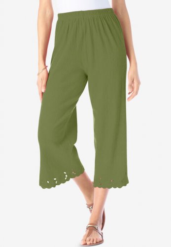 Crinkle-Knit Gauze Eyelet Capri - Roaman's