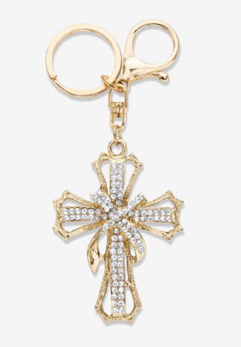 Goldtone Round Crystal Shrouded Cross Key Ring - PalmBeach Jewelry