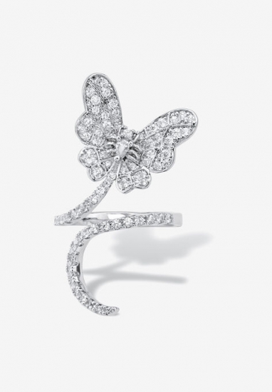 Platinum-Plated Cubic Zirconia Butterfly Ring - PalmBeach Jewelry - Click Image to Close