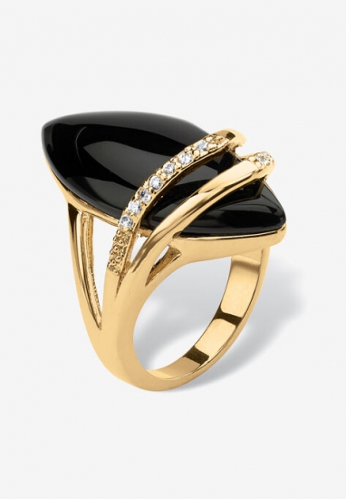 18K Gold Black Onyx & Cubic Zirconia Ring - PalmBeach Jewelry - Click Image to Close