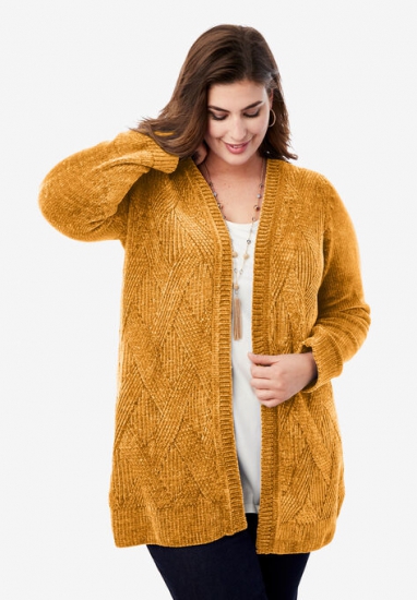Chenille Cardigan Sweater - Jessica London - Click Image to Close