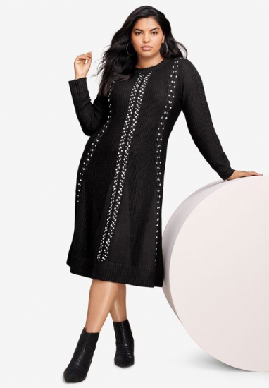 Embellished Fit-And-Flare Dress - Roaman's - Click Image to Close