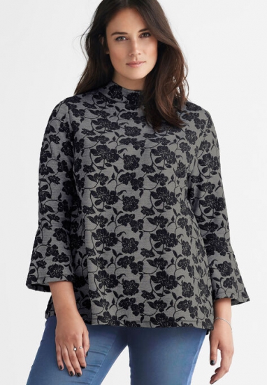 Mock Neck Jacquard Top - ellos - Click Image to Close