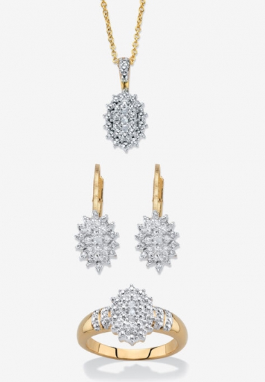 Gold Plated Genuine Diamond Jewelry Set - PalmBeach Jewelry - Click Image to Close