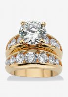 Gold-Plated Round Cubic Zirconia Bridal Ring Set - PalmBeach Jewelry