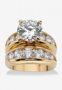 Gold-Plated Round Cubic Zirconia Bridal Ring Set - PalmBeach Jewelry