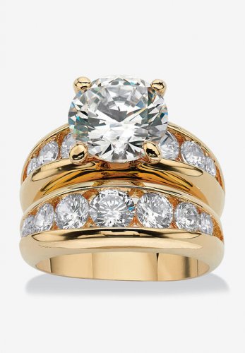 Gold-Plated Round Cubic Zirconia Bridal Ring Set - PalmBeach Jewelry