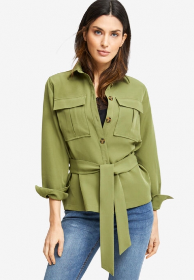 Belted Utility Shirt Jacket - ellos - Click Image to Close