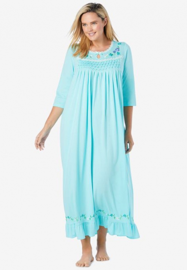 Three-quarter sleeve smocked sleep gown - Only Necessities - Click Image to Close