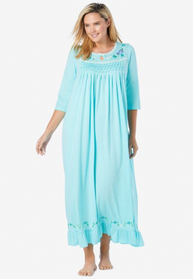 Three-quarter sleeve smocked sleep gown - Only Necessities - Click Image to Close