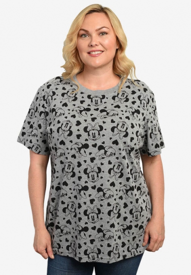 Disney Women's Minnie Mouse Hearts All-Over T-Shirt Gray - Disney - Click Image to Close