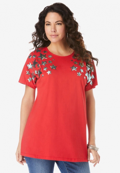 Embellished Tunic with Side Slits - Roaman's - Click Image to Close