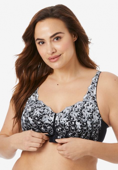 Scroll Embroidered Wireless Front-Close Bra - Amoureuse - Click Image to Close