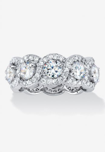Platinum over Sterling Silver Cubic Zirconia Halo Eternity Bridal Ring - PalmBeach Jewelry
