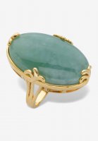 Yellow Gold Plated Genuine Green Jade Oval Cabochon Ring - PalmBeach Jewelry