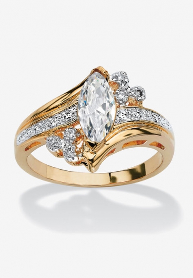 Gold-Plated Marquise Cut Engagement Ring Cubic Zirconia - PalmBeach Jewelry - Click Image to Close