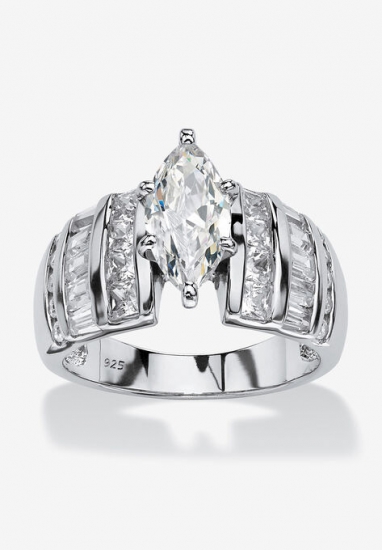 Platinum over Silver Marquise Cut Engagement Ring - PalmBeach Jewelry - Click Image to Close