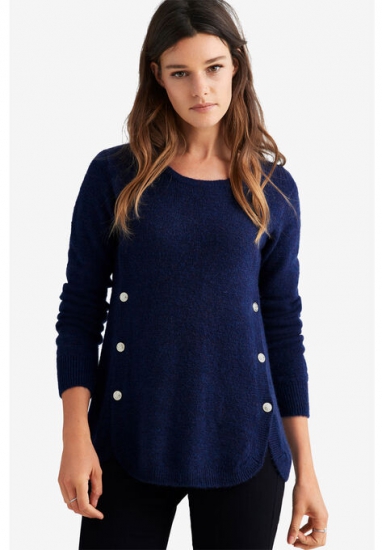 Button Trim Pullover Sweater - ellos - Click Image to Close