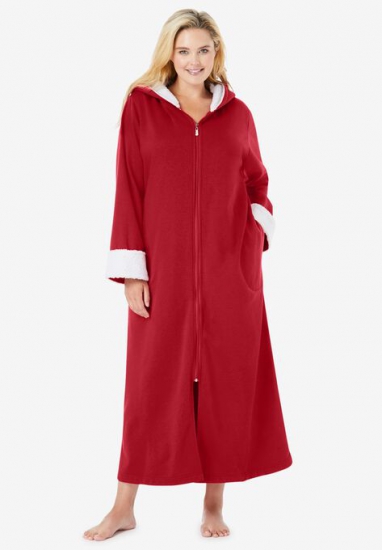 Sherpa-lined long hooded robe by Dreams & Co. - Dreams & Co. - Click Image to Close