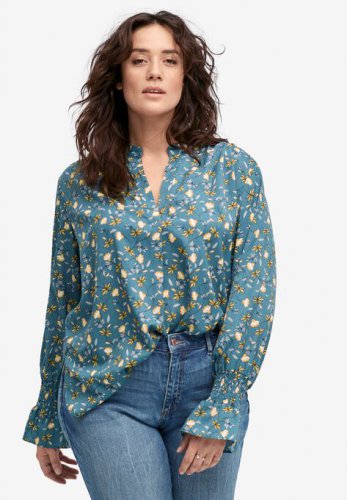 Floral Notch-Neck Blouse - ellos