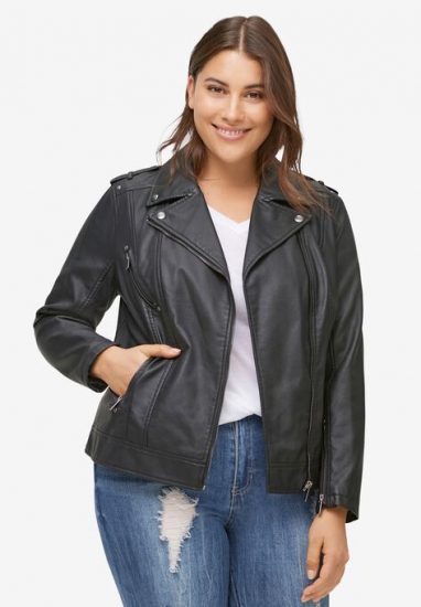 Faux Leather Moto Jacket - ellos - Click Image to Close